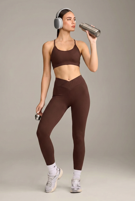 Conjunto Seamless Canelado Val - Marrom