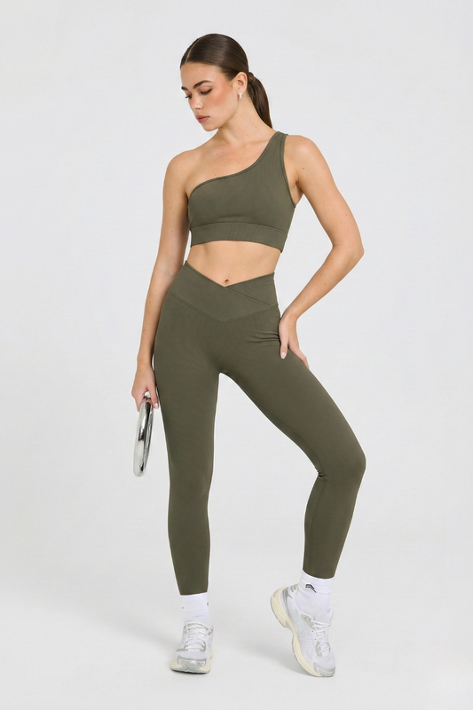 Conjunto Seamless Canelado Olivia - Verde Militar