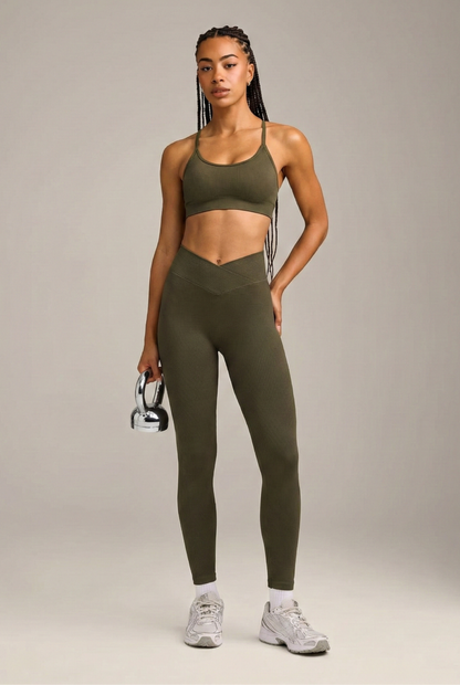 Conjunto Seamless Canelado Val - Verde Militar