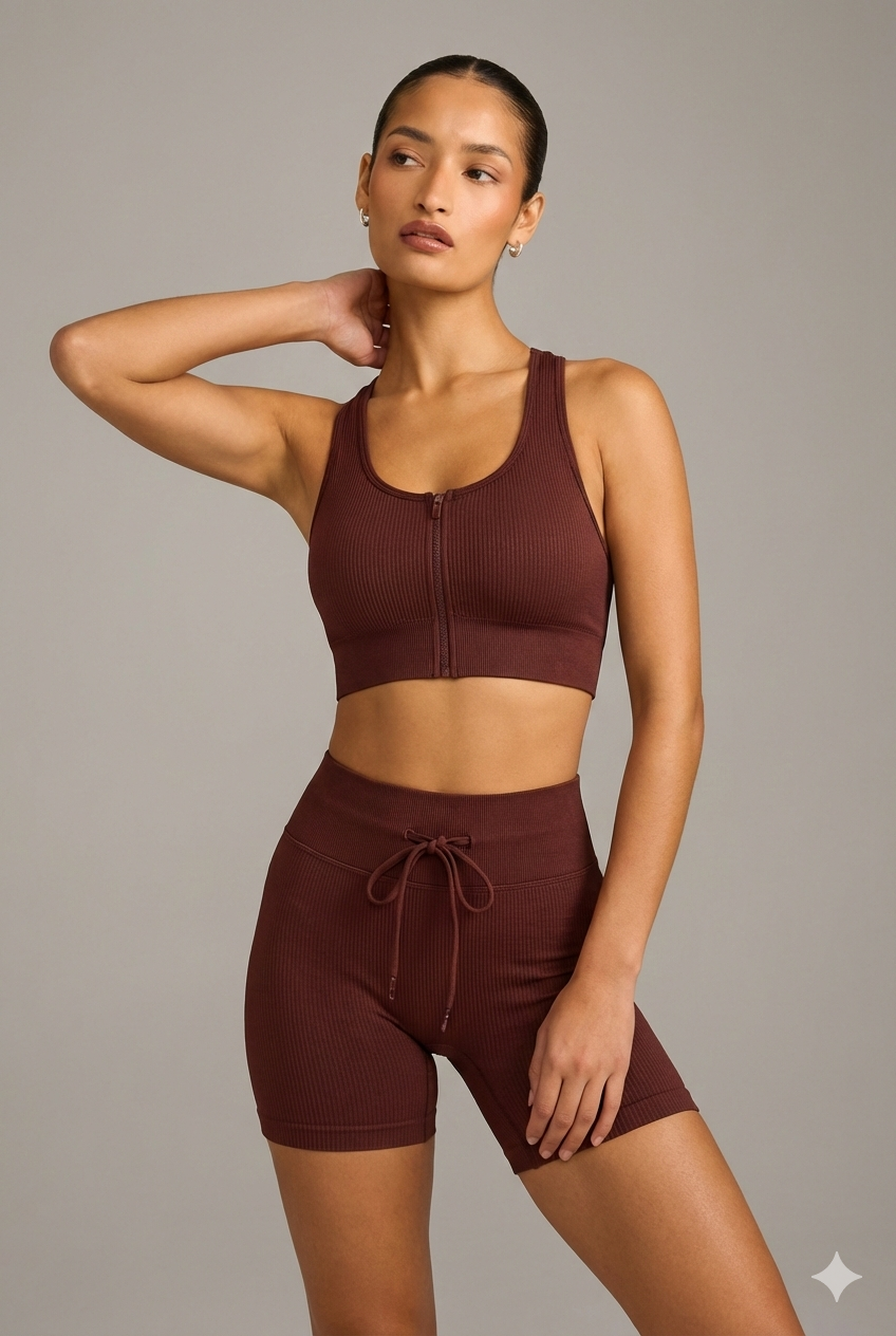 Conjunto Seamless Canelado Gaby - Marrom