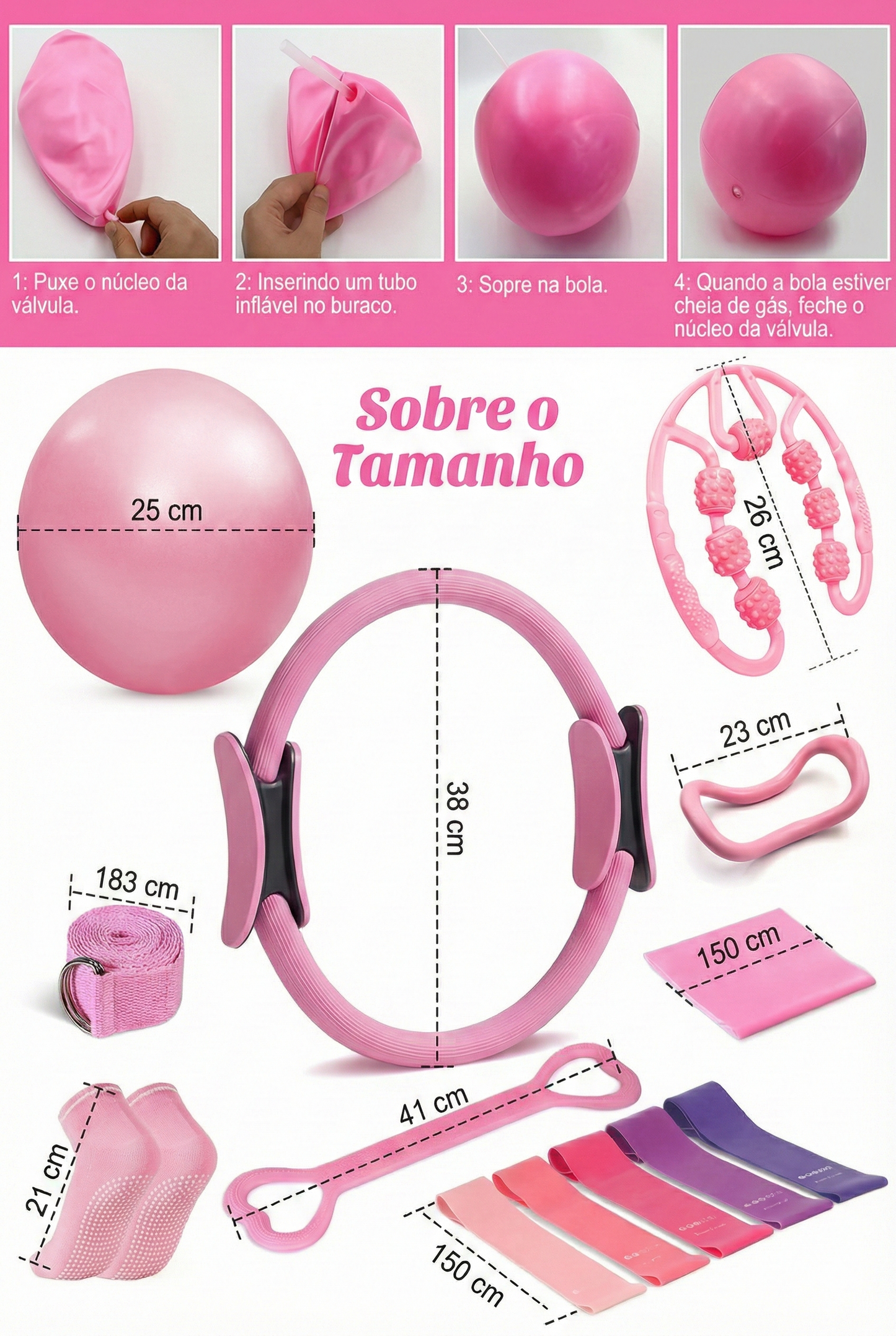 Kit Pilates Home Studio – 13 Peças Completas Rosa