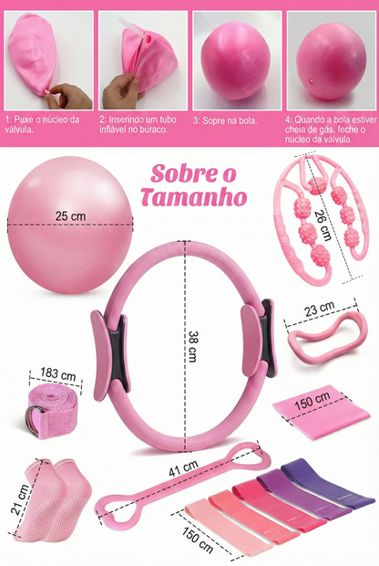 Kit Pilates Home Studio – 13 Peças Completas Rosa