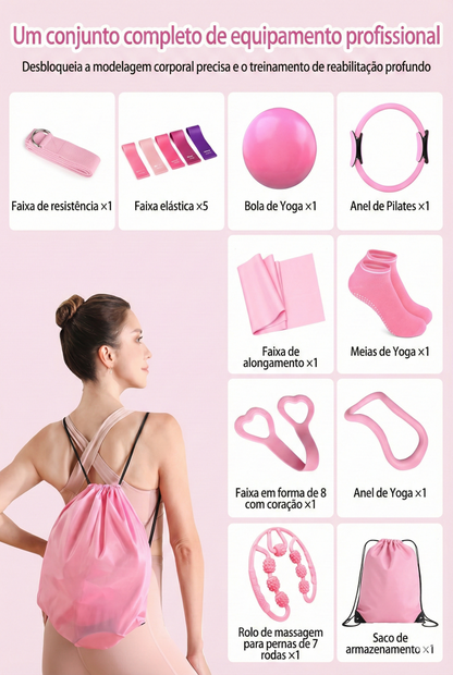 Kit Pilates Home Studio – 13 Peças Completas Rosa