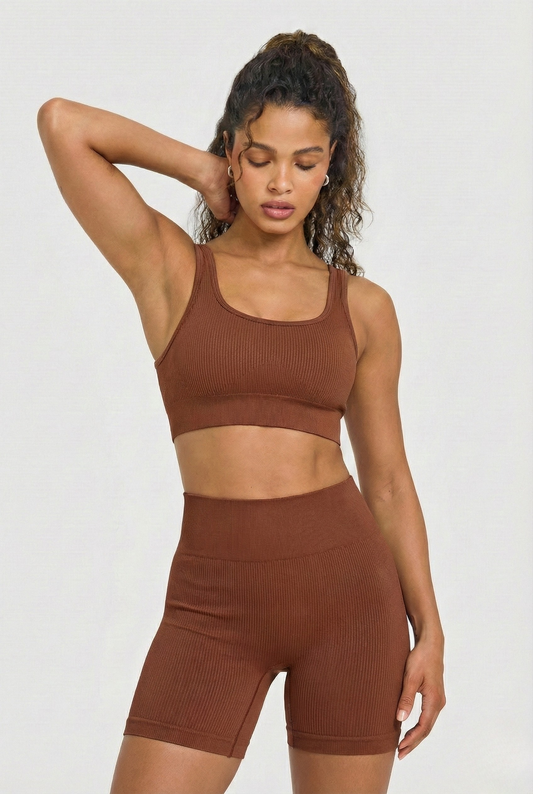 Conjunto Seamless Canelado Jo - Marrom